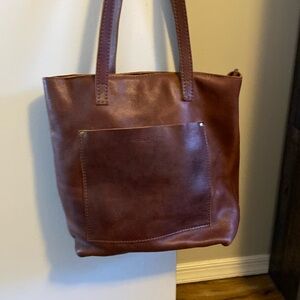 Portland Leather Brown Tote Bag with Textured Leather and Zipper Closure